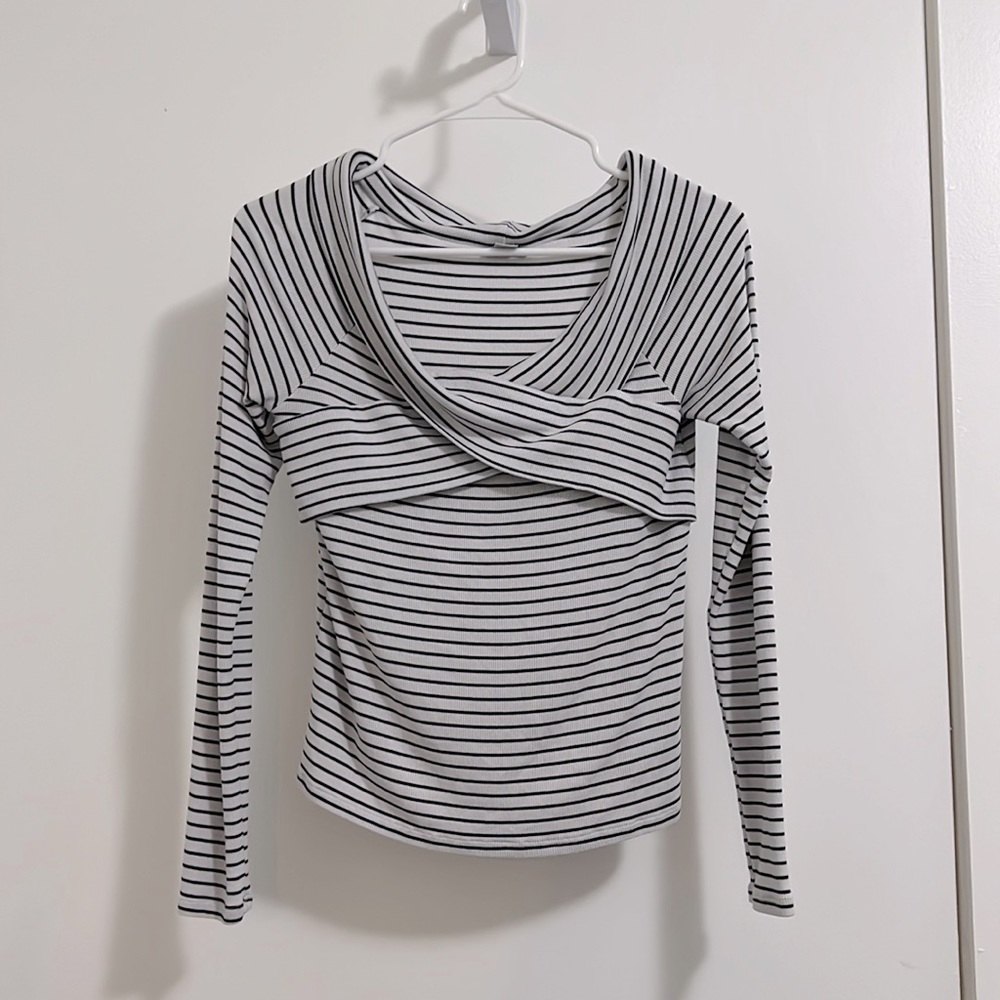 Chelsea Sky Sailor Stripe Crop Top Long Sleeve Size Medium